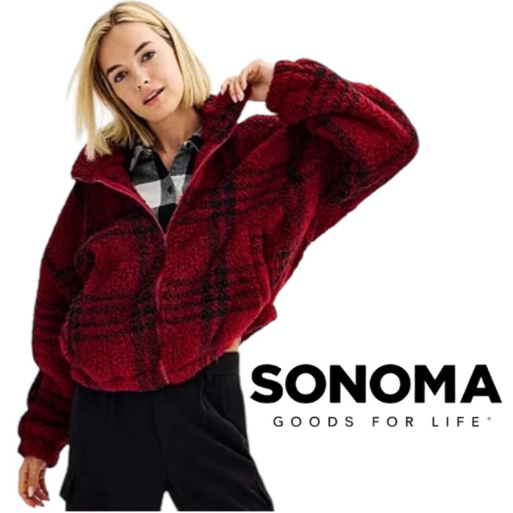 Kohl's Sonoma Red Plaid Teddy Jacket
